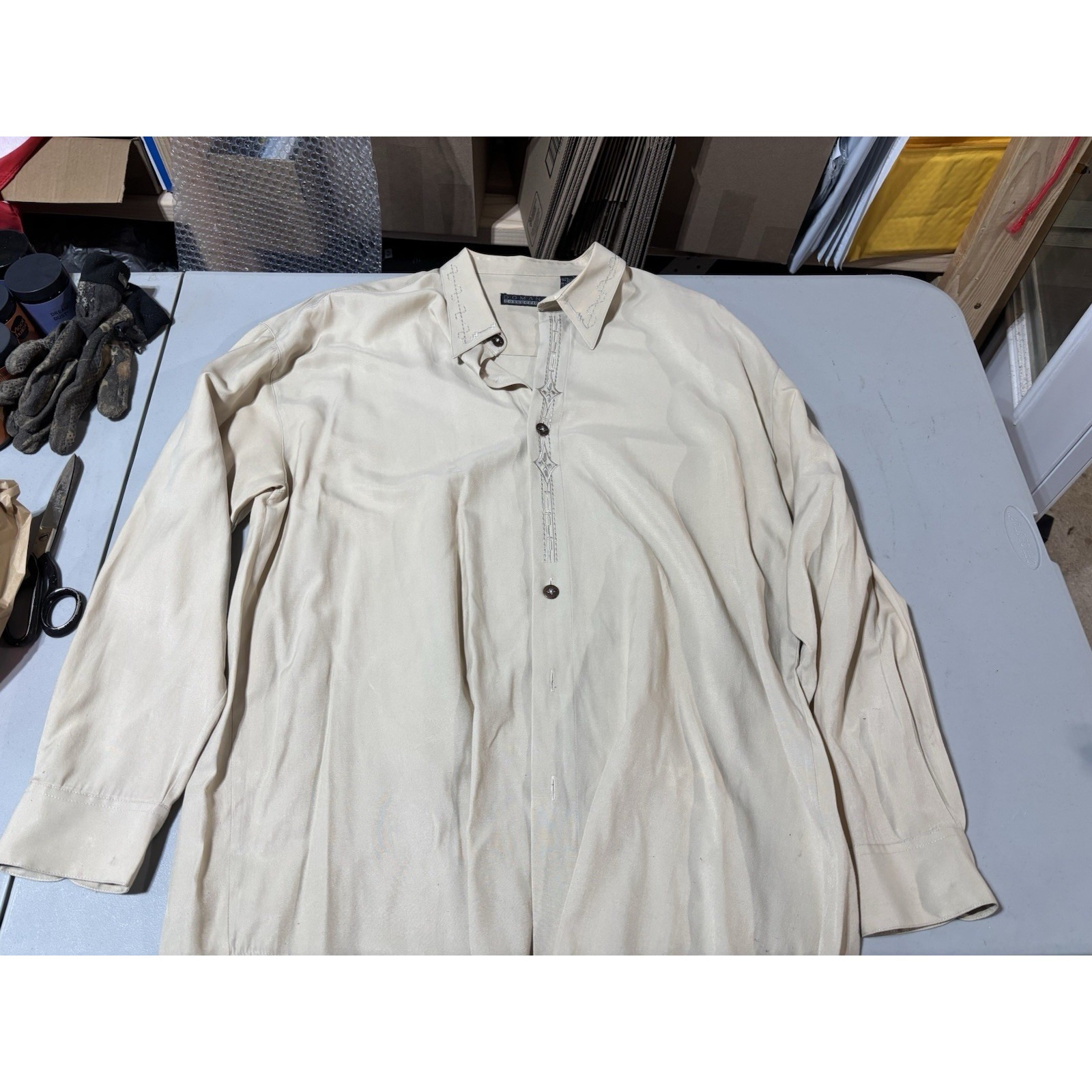 Vintage Domani Collection Dress Shirt Mens Xl Cream W/Embellishments